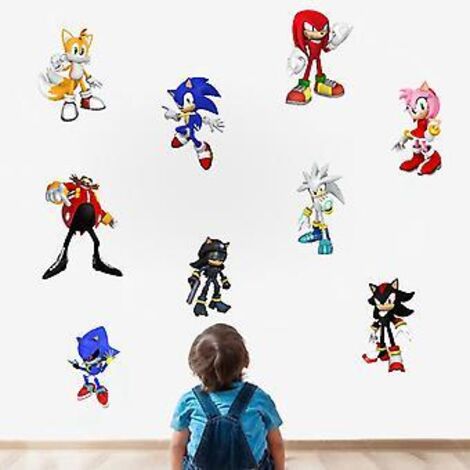 Sticker mural Sonic, décoration murale autocollante pour chambre d'enfant, thème dessin animé, autocollant hérisson pour fête d'anniversaire