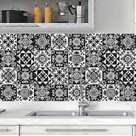 20 autocollants de carrelage noir et blanc (15 cm x 15 cm, 6 x 6 pouces). (1/5)