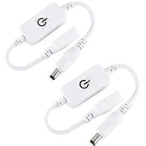 Lot de 2 mini-interrupteurs tactiles en ligne 12-24V 4A pour ruban LED monochrome, avec contrôleur de luminosité, marche/arrêt et LED CC (blanc). (1/5)