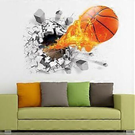 Autocollant 3D amovible (Basketball Flying Fire (19,7 po x 2) - Ajoutez une touche dynamique et sportive à vos murs) (1/5)