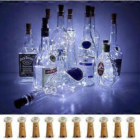 SZTXJ Lot de 10 guirlandes lumineuses pour bouteilles de vin avec bouchon, 10 LED à piles, fil de cuivre argenté, mini guirlandes colorées pour bricolage, fêtes, décoration (1/5)