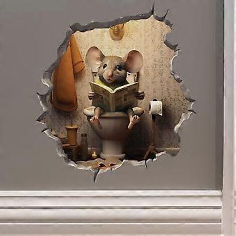 Autocollant « Souris assise sur les toilettes dans un trou de souris » - Autocollant « trou de souris » avec effet 3D - Cadeau amusant - Idée cadeau pour l'apprentissage de la propreté (1/5)