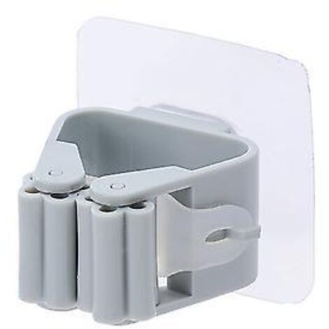 Support mural pour balai à franges, gain de place, avec boucle à rouleau, fixation sans perçage et clip de suspension réutilisable. (1/2)