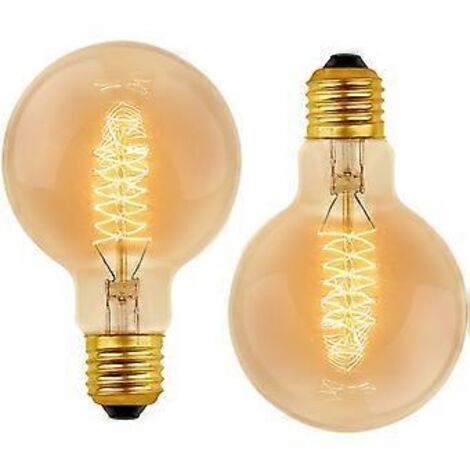 Lot de 2 ampoules décoratives rétro à incandescence G80 E27, 40 W, blanc chaud 2700 K, 220 V CA, culot E27, filament de tungstène spiralé. (1/5)