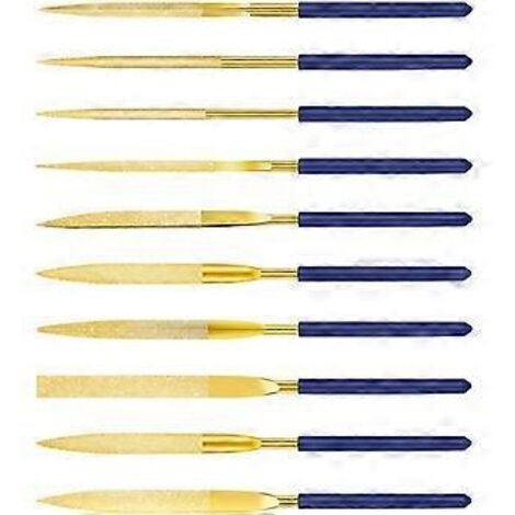 Lot de 10 mini limes diamantées de 140 mm pour le travail du métal, du plastique, du verre, du bois, la bijouterie et la sculpture - Or et bleu (1/5)