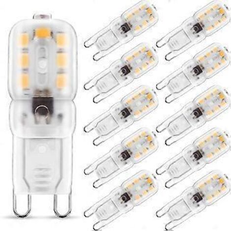 Ampoule LED 2W G9 blanc chaud 3000K, équivalent halogène 25W, 230V AC 180lm, faisceau large 360°, culot G9, lot de 10 [Classe énergétique A+]