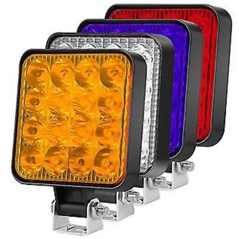 Phares avant 12 V à 16 LED, étanches à la poussière, projecteur de travail tout-terrain 1200 lm 48 W, ABS + LED pour Jeep, camion, voiture, moto, tracteur, SUV (bleu) (1/5)