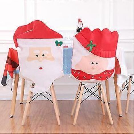 Ensemble de 2 housses de chaise de Noël avec motif Père Noël, housse de chaise de salle à manger et housse de dossier de chaise de Noël (1/5)
