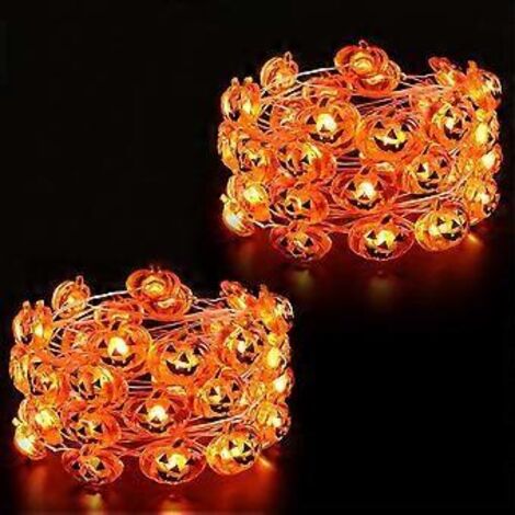 Guirlande lumineuse citrouille d'Halloween SZTXJ, lot de 2 guirlandes de 4,5 m (14,7 pieds) avec 30 LED, étanches, à piles, orange, pour intérieur/extérieur, mariage, chambre. (1/5)