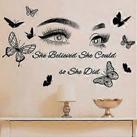 Stickers muraux avec citation, cils et yeux, pour chambre de fille (1/5)