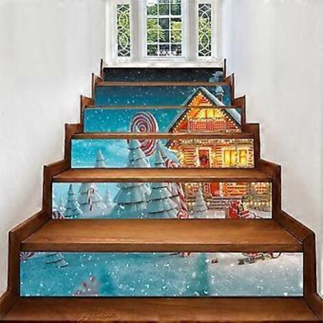 Autocollants d'escalier de Noël SZTXJ - 3D - Lot de 12 - Autocollants d'escalier créatifs et amovibles pour couloir et décoration de Noël à faire soi-même (1/5)
