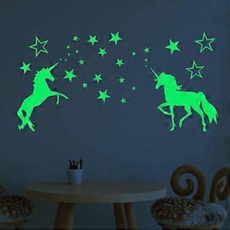 Sticker mural licorne lumineuse, stickers muraux cheval lumineux, étoile F (1/5)