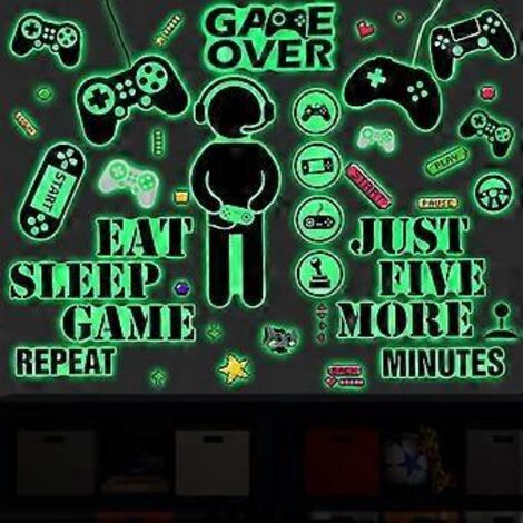 Décoration de salle de jeux, stickers muraux jeux vidéo, stickers pour gamers, stickers pour chambre de garçon, décoration jeux vidéo, manger, dormir (1/5)