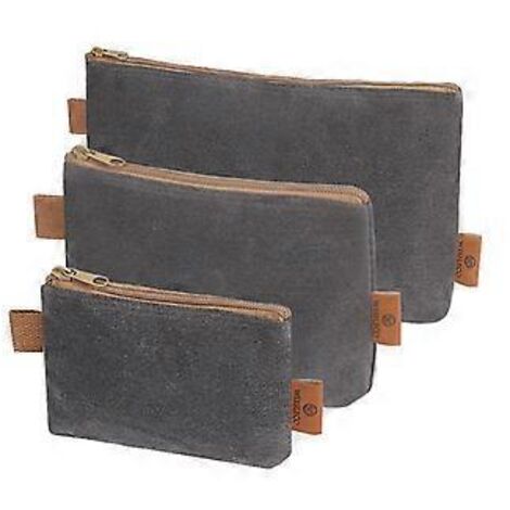 Lot de 3 mini sacs de rangement pour outils avec fermeture en toile cirée, organisateur d'outils robuste en toile grise, sac pour outils électriques (1/4)