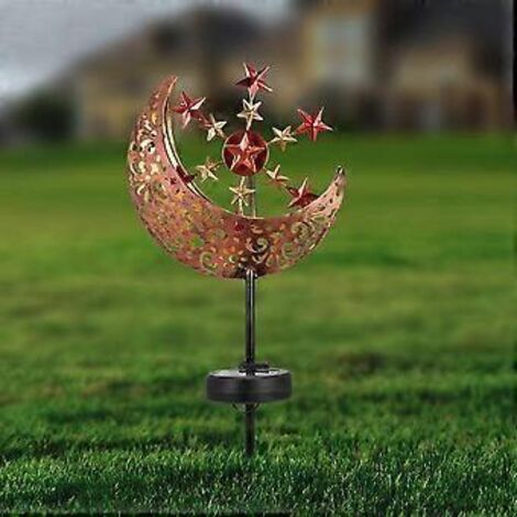 Lampes solaires de jardin d'extérieur, moulin à vent en métal sculpté ajouré en forme de lune - Lampe solaire de jardin pour la décoration de terrasse/pelouse/cour (1/5)