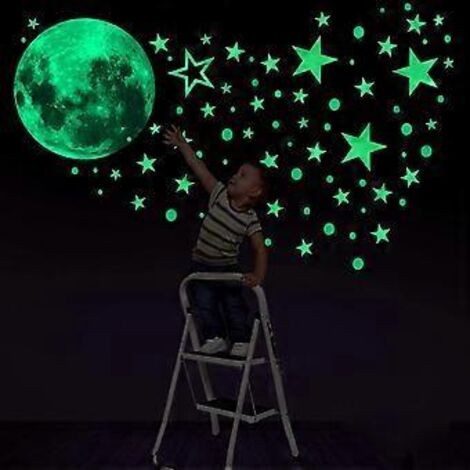 435 autocollants muraux et de plafond phosphorescents en forme de lune et d'étoiles pour la décoration de la chambre de bébé (1/4)