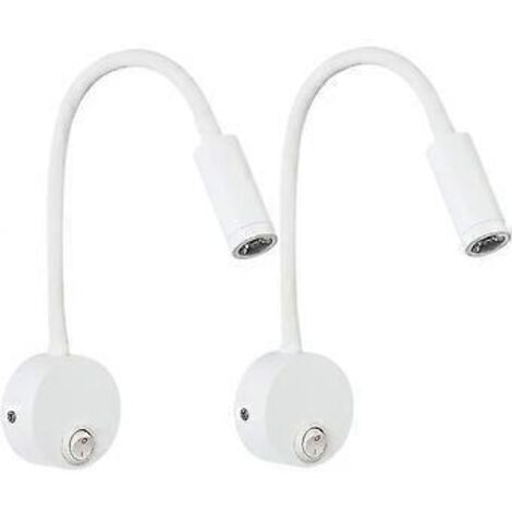 Lot de 2 lampes de lecture LED murales en aluminium argenté, lampe de bureau à lumière blanche chaude avec protection des yeux, lampe de chevet avec interrupteur. (1/5)