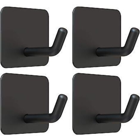Lot de 4 crochets porte-serviettes - Autocollants - Crochet mural - Acier inoxydable - Noir - Crochets de rangement - Crochet pour vêtements - 4,5 x 4,5 x 2,5 cm - Crochets autocollants (1/4)