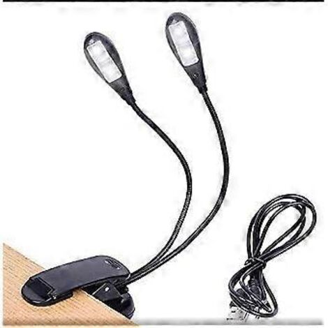 Liseuse rechargeable Deux Ttes LED Lampe de Lecture,Blanc Lumire du Jour, Music Stand Light,Cble USB Lumire Clip, Lampe de Bureau, Lampe de lecture (1/5)