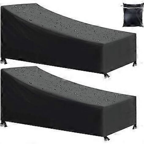 Housse de transat de jardin (lot de 2), imperméable, coupe-vent, anti-UV, en tissu Oxford 210D avec corde et boucle - Noir (200 x 70 x 40 cm / 7 pouces). (1/5)