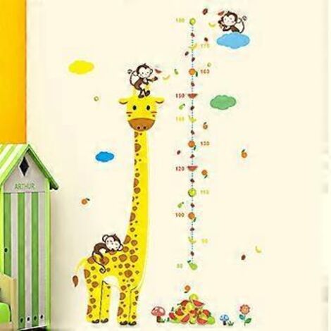 Singe, girafe, taille enfant, autocollant mural décoratif animal, saumon (1/5)