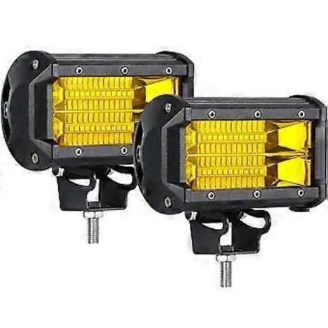SZTXJ Lot de 2 barres lumineuses LED étanches 5 pouces 72 W, 24 LED, faisceau large, feux de brouillard jaunes pour camions, Jeep, quads, SSV et SUV tout-terrain (1/4)