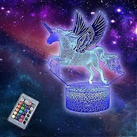 Lampe de bureau LED illusion 3D licorne avec socle lumineux (1/5)