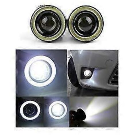 Lot de 2 phares universels haute puissance de 6,4 cm avec anneau LED « œil d'ange », feu antibrouillard et feu de jour. Blanc.