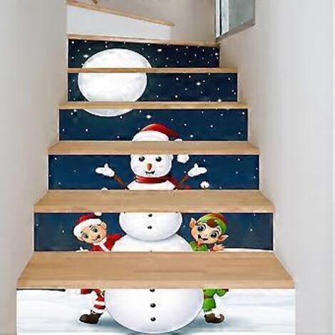 SZTXJ Autocollants 3D pour contremarches d'escalier, 100 x 18 cm, lot de 6, motif Noël, C (1/5)