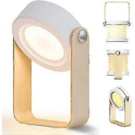 Lampe de chevet tactile LED à intensité variable, lampe de table rétro avec poignée en bois, 3 niveaux de luminosité (blanc) (1/4)