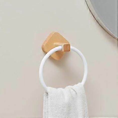 Anneau porte-serviettes en bois de noyer naturel, support mural robuste pour salle de bain et cuisine. (1/3)