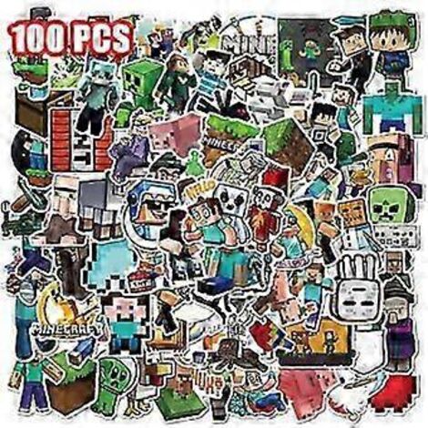 100 autocollants décoratifs Minecraft (jeu d'aventure) pour téléphone, skateboard, ordinateur portable, valise, etc. (1/5)