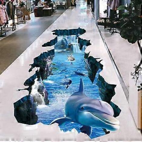 Stickers muraux 3D SZTXJ Dauphin bleu cassé, monde océanique, autocollant mural réaliste de l'Âge de glace et des poissons tropicaux sous-marins, autocollant mural sous-marin à décoller et à coller (1/5)