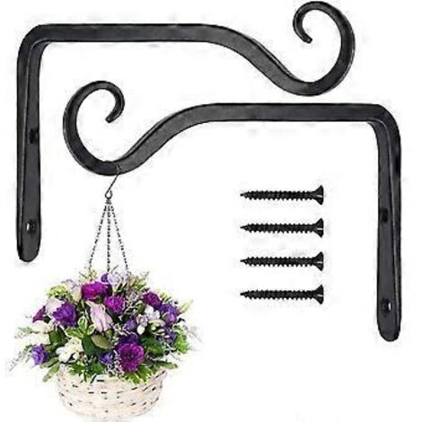 Lot de 2 crochets muraux noirs SZTXJ, supports de panier suspendu en fer forgé, support pour mangeoires à oiseaux/plantes/lanternes/carillons éoliens (1/5)