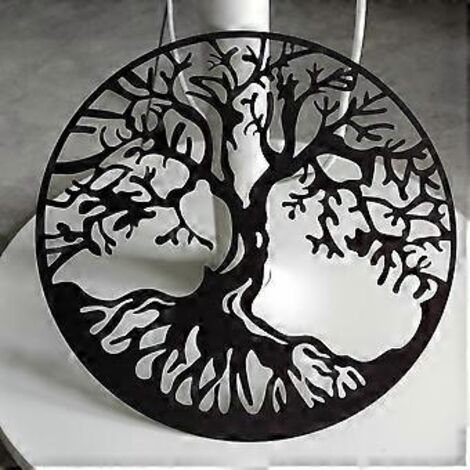 Décoration murale Arbre de Vie en acier inoxydable, sculpture murale de 24,4 cm (9,6 pouces), arbre ajouré à suspendre. (1/5)
