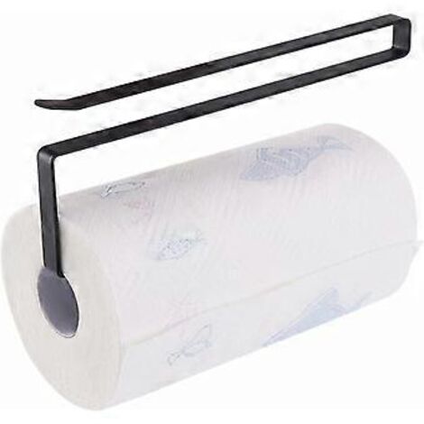 Porte-rouleau de cuisine - Porte-rouleau de papier toilette - Porte-rouleau - Acier - Noir - Sans perçage - À suspendre - 26 x 11,5 x 1,3 cm (1/4)