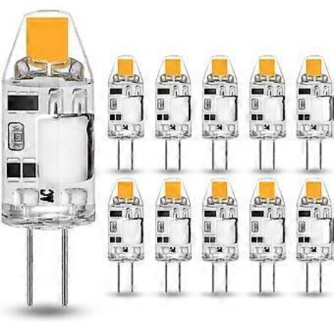 Lot de 10 ampoules LED G4 2 W, remplace les ampoules halogènes 20 W, blanc chaud 3000 K, 200 lm, 12 V AC/DC G4, sans scintillement, à intensité variable [Classe énergétique F] (1/5)