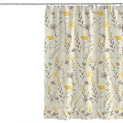 Rideau de douche 100 x 200 cm, motif plantes et fleurs, en polyester épais résistant à la moisissure, doublure imperméable pour la décoration de salle de bain. (1/5)