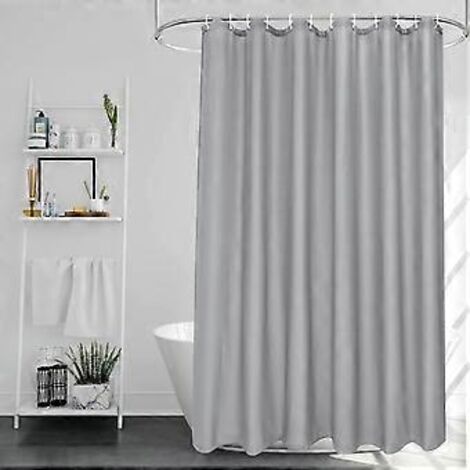 Rideau de douche gris, résistant aux moisissures, lavable, séchage rapide, en tissu imperméable, 180 x 200 cm de hauteur, avec 12 crochets en plastique. (1/5)