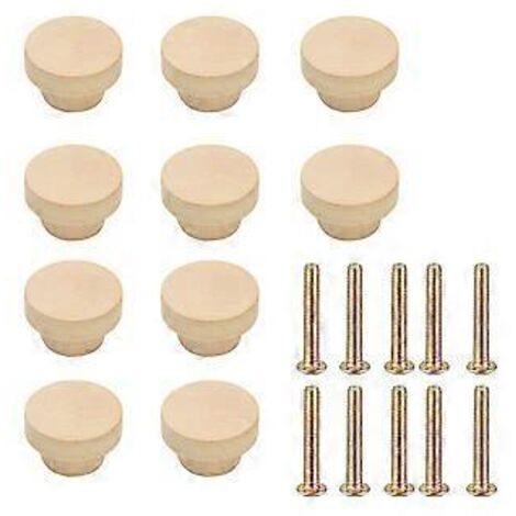 10 boutons en bois ronds de style vintage pour tiroirs, portes de placards de cuisine, armoires, meubles, vis, poignées de porte, 40 mm (40 mm) (1/5)