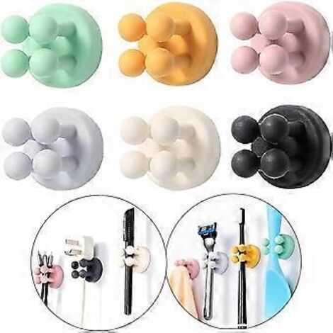 Lot de 6 crochets autocollants SZTXJ pour suspendre serviettes, vêtements, clés, crochets décoratifs en silicone à coller au mur ou à la porte, supports utilitaires fonctionnels, larges crochets en U (1/5)