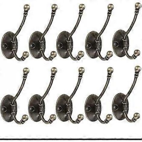 SZTXJ Lot de 10 grands crochets muraux vintage en métal pour manteaux et chapeaux, style rétro, pour salle de bain ou cuisine (bronze) (1/4)