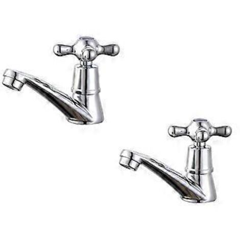 Ensemble de 2 robinets de lavabo, mitigeurs de lavabo, avec poignée en croix, finition chrome poli