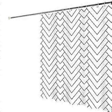 Rideau de douche en tissu noir et blanc à rayures géométriques en V avec crochets en acier, imperméable et lesté, 180 x 180 cm. (1/5)