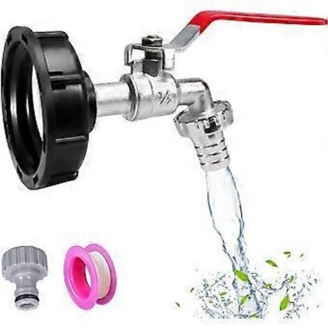 Robinet de réservoir, avec adaptateur pour tuyau d'arrosage, raccord de robinet IBC S60X6, robinet de jardin pour collecteur d'eau de pluie (adaptateur en plastique 1/2") (1/5)