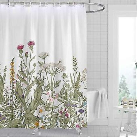 Rideau de douche Rock Cloud Floral 120x180cm, rideau de salle de bain en tissu à motif floral aquarelle avec crochets, motif botanique décoratif de feuilles, lavable en machine (1/5)