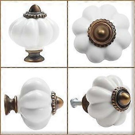 Bouton de meuble en céramique blanche et bronze avec vis citrouille ...