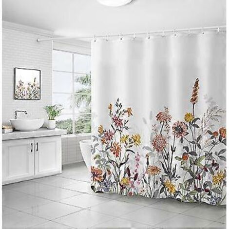 Rideau de douche anti-moisissure, imperméable, en polyester lavable, motif floral, 150 x 180 cm, pour salle de bain, baignoire, spa et salle d'eau. (1/5)