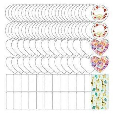 100 porte-clés vierges en acrylique en forme de cœur rond pour la création de porte-clés et d'étiquettes. (1/5)