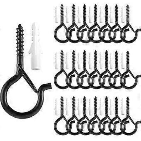 SZTXJ Q-Hanger Lot de 24 crochets à vis pour suspendre des luminaires au mur, dans un placard ou au plafond, avec boucle de sécurité, idéal pour le Nouvel An, les fêtes, la maison ou le garage (noir) (1/5)